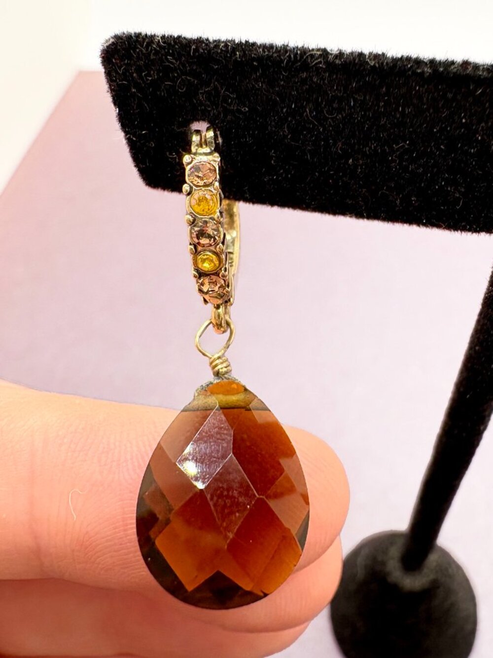 Vintage 1990s Liz Claiborne Earrings Warm Brown Crystal with Rhinestones